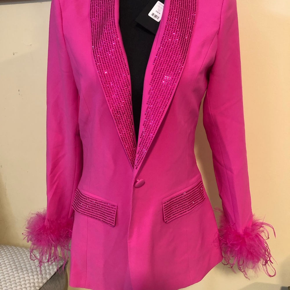 Pink Sequin-Embellished Women's Blazer pantsuit